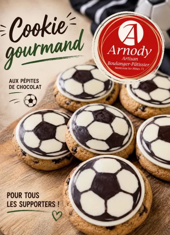 Coupe du monde de foot : le cookie gourmand aux pépites de chocolat, Montceau-les-Mines, Boulangerie Pâtisserie Arnody